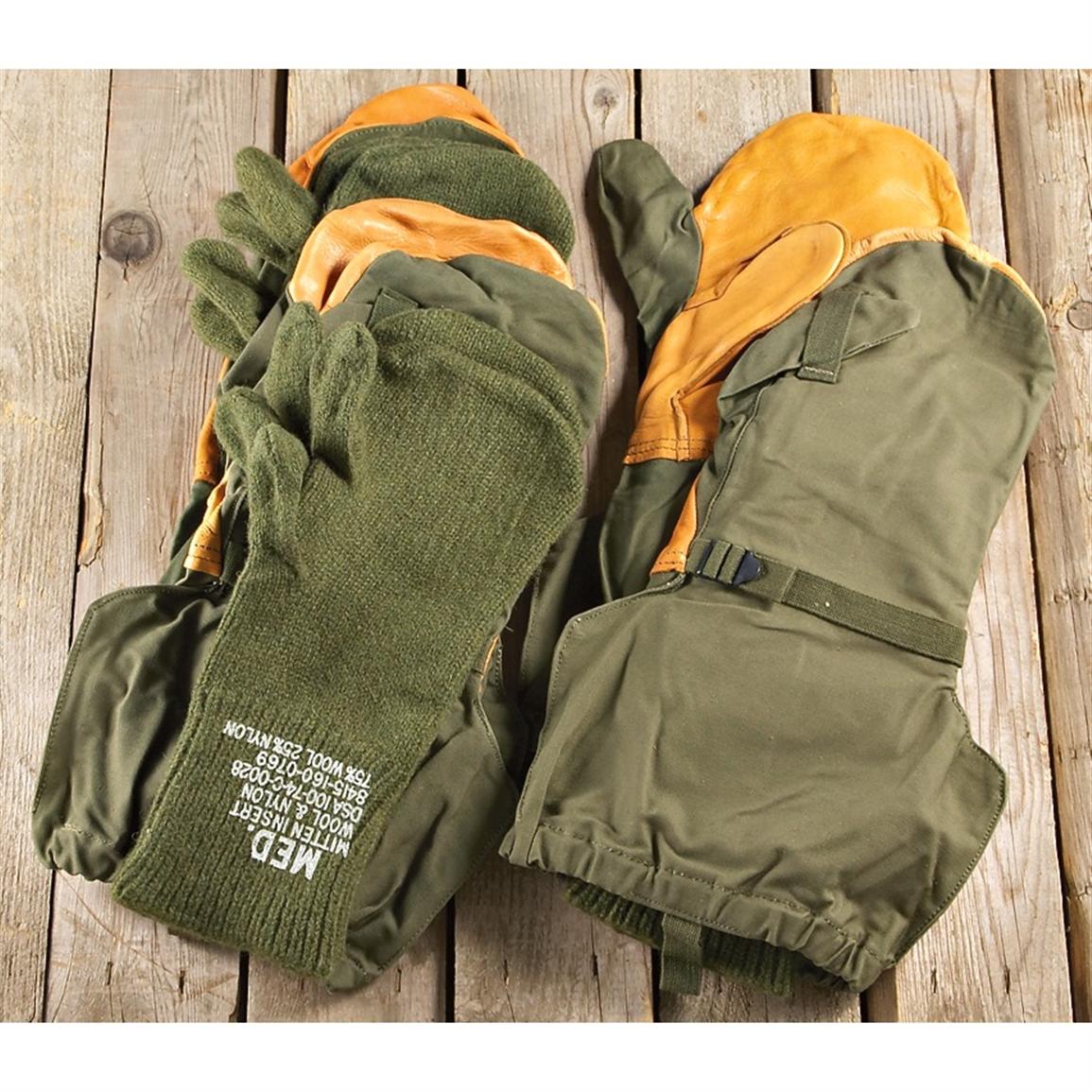 3 Prs. New U.S. Military Trigger Finger Mitts with Liners, Olive Drab