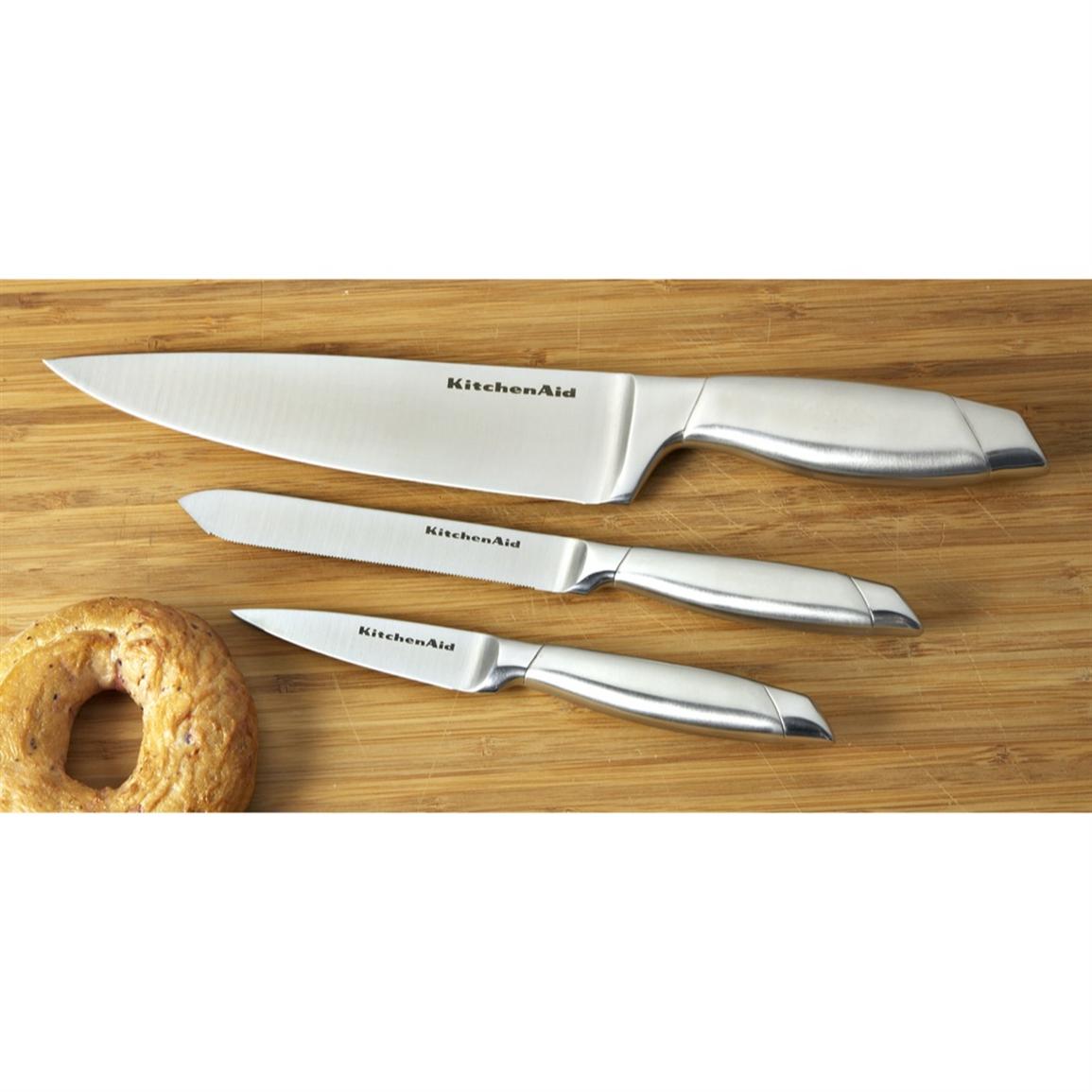 3 - Pc. Kitchen Aid Stainless Steel Knife Set - 194042, Kitchen Knives Kitchenaid Knife Set Stainless Steel