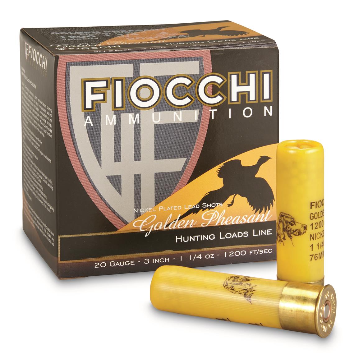Fiocchi, Golden Pheasant, 20 Gauge, 3&quot; Shells, 1 1/4 oz., Nickel Plated, 25 Rounds