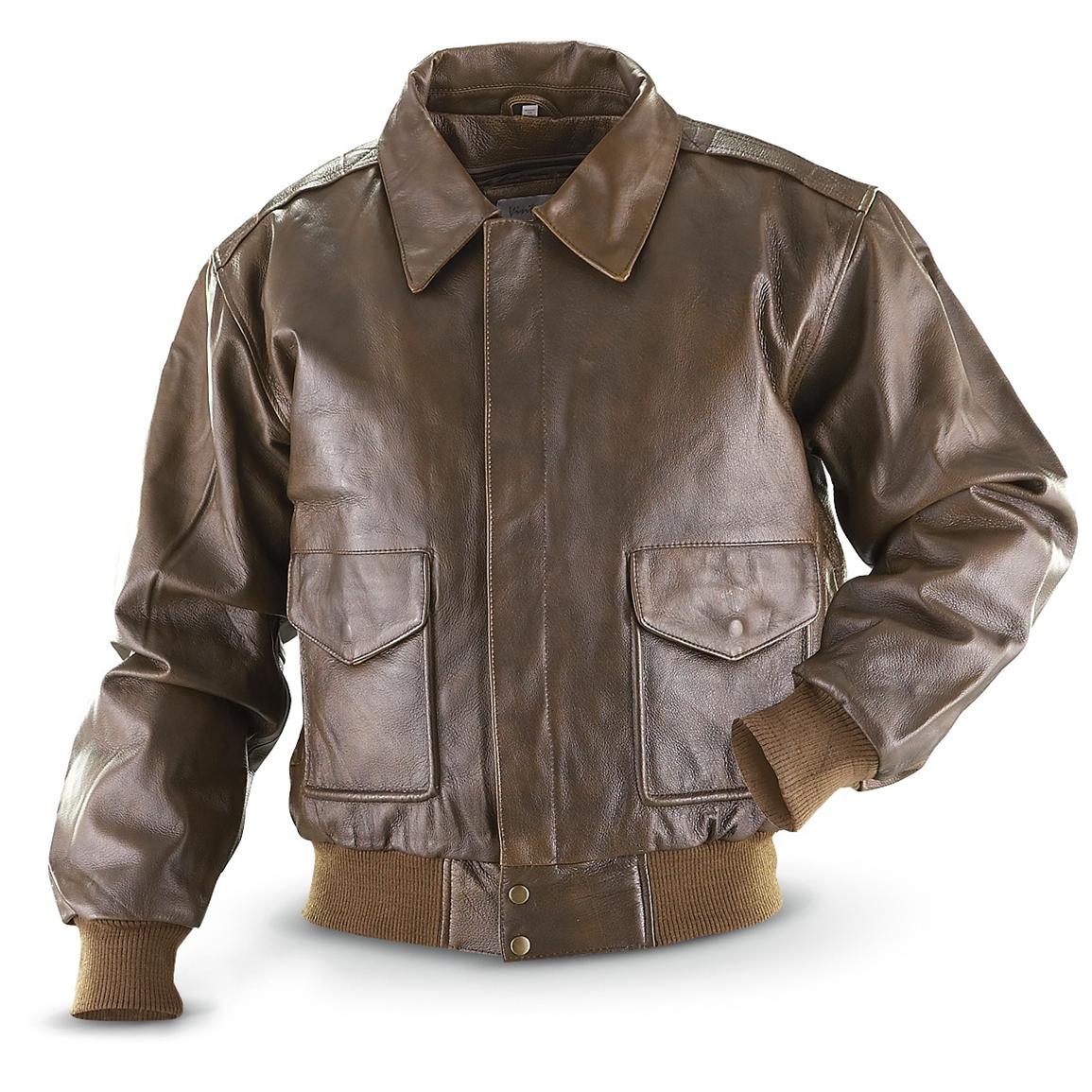 Vintage Cowhide Bomber Jacket, Brown - 492619, Insulated Jackets & Coats