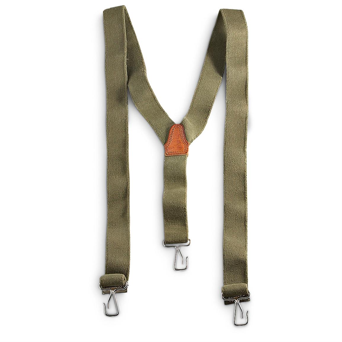 6 Used Dutch Military Suspenders, Olive Drab 201158, Military Belts