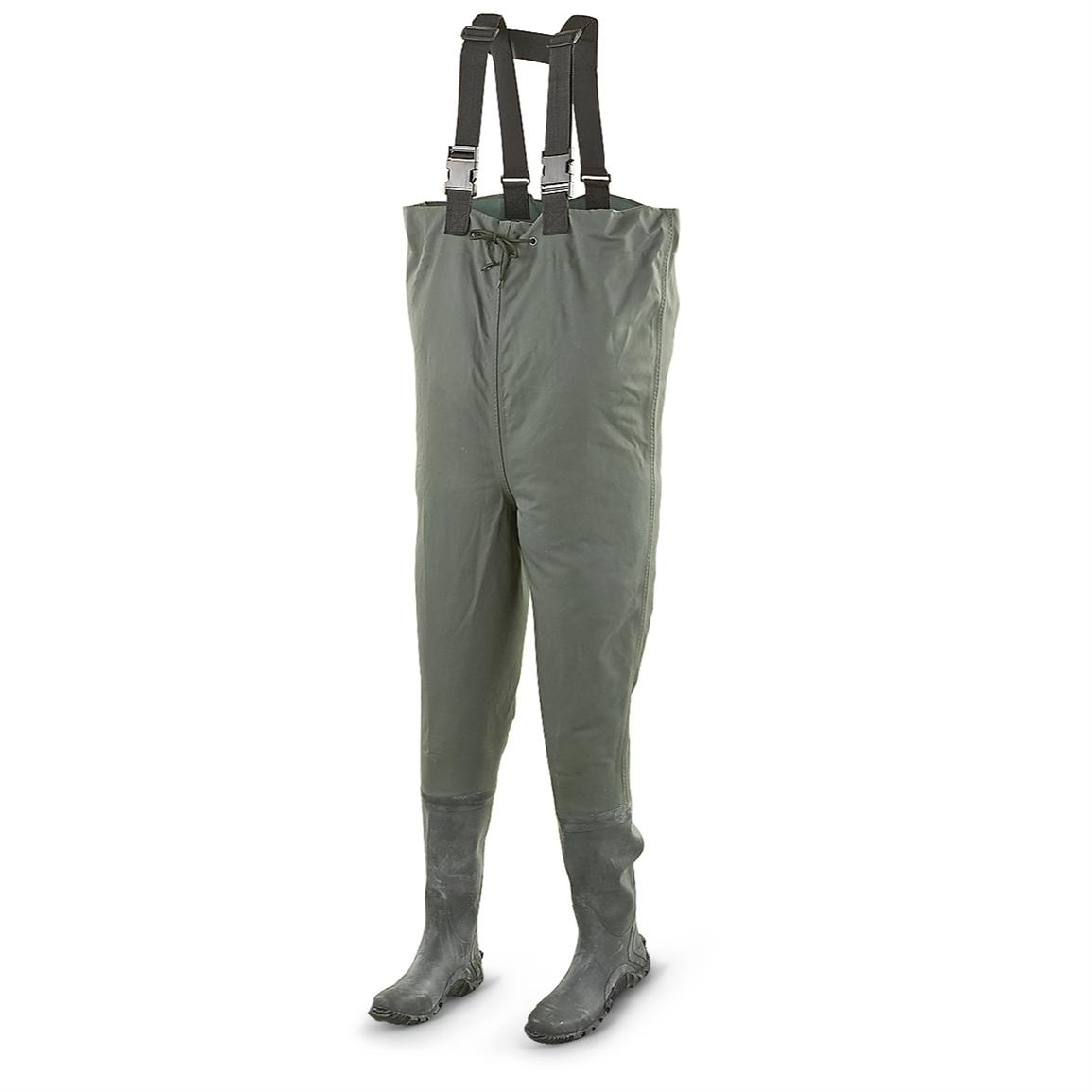 2 ply Chest Waders with Rubber Boot Foot, Green 201649, Waders at