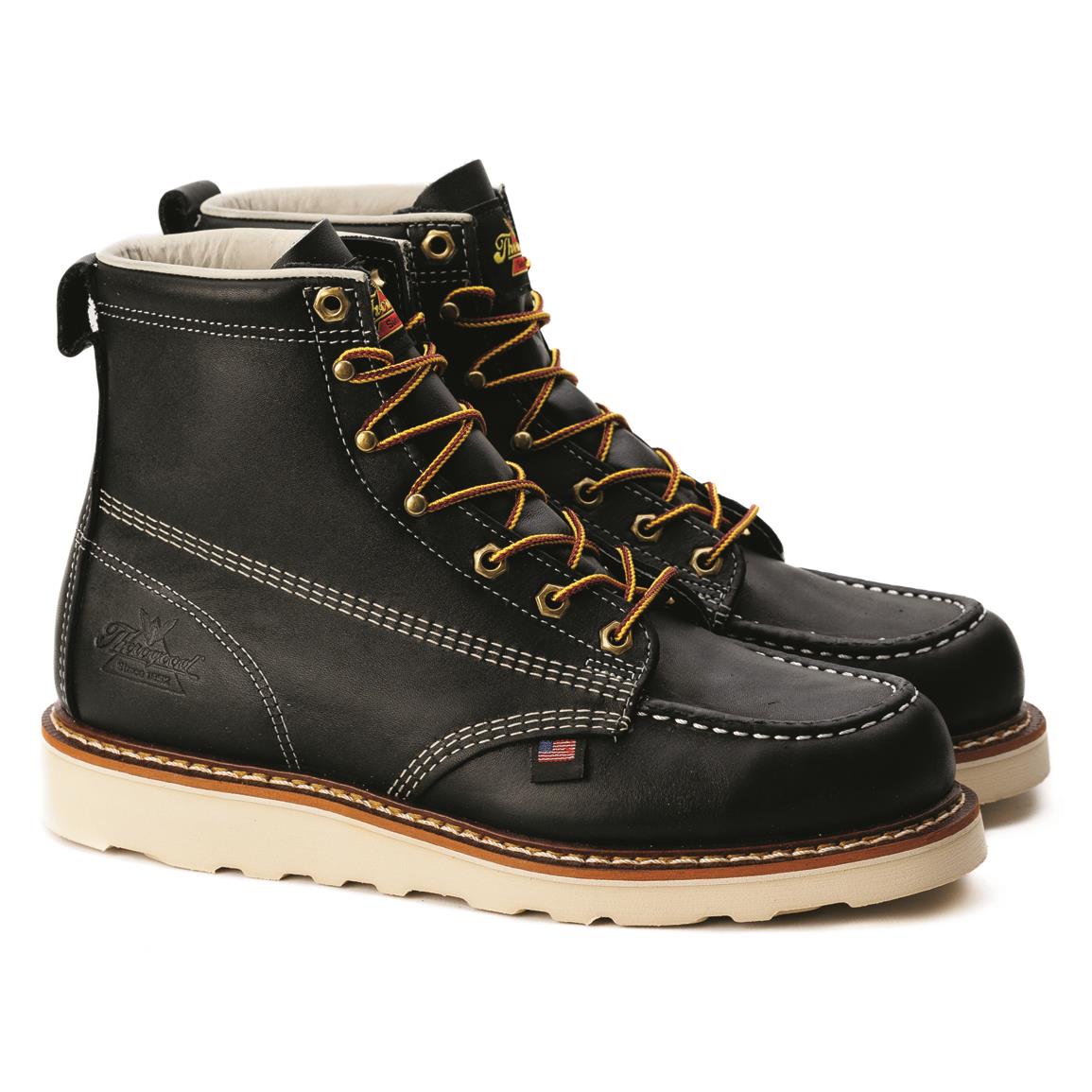 Thorogood American Heritage 6″ Moc Toe Wedge Work Boots, Black