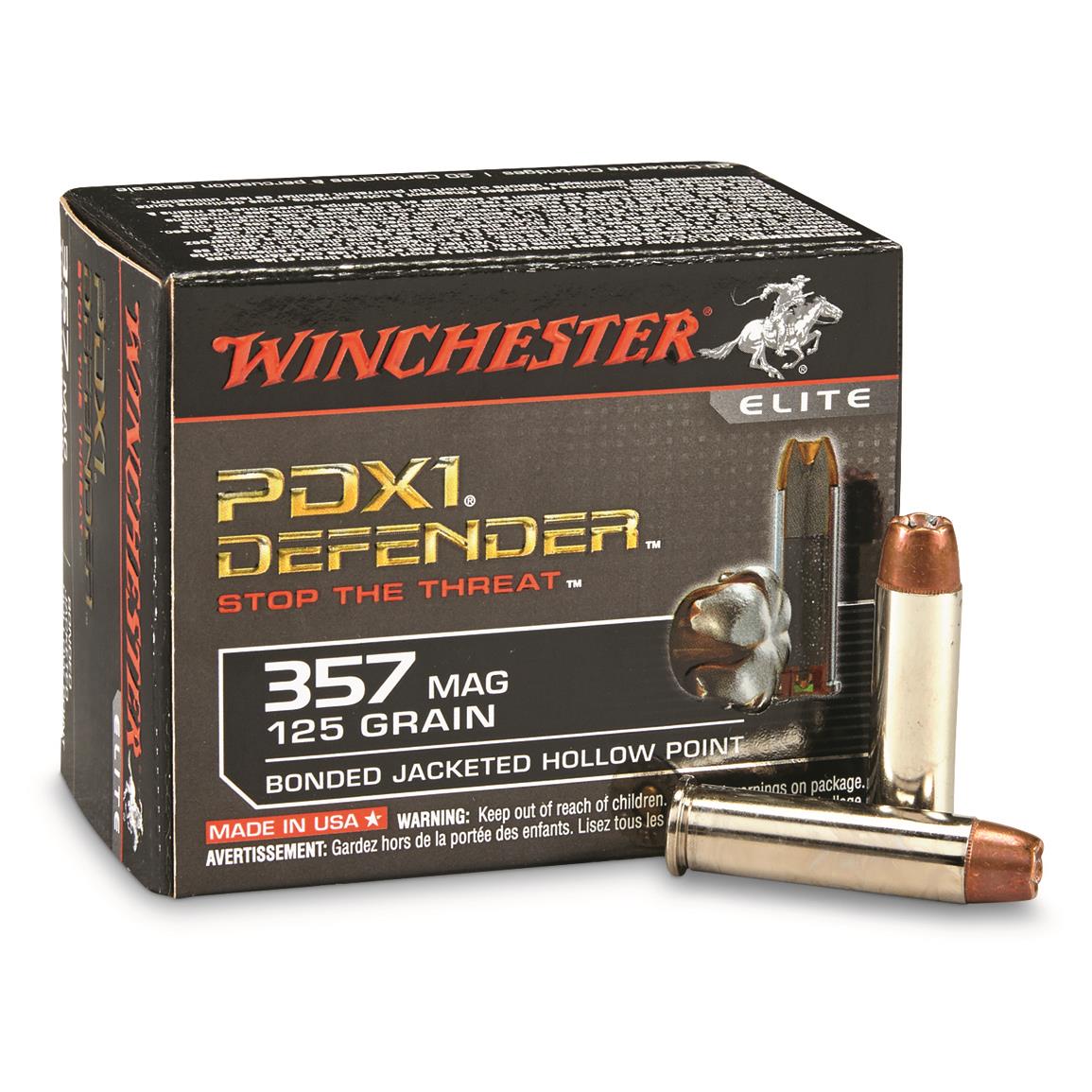 Winchester Defender, .357 S&amp;W Magnum., Bonded Jacketed Hollow Point, 125 Grain, 20 Rounds