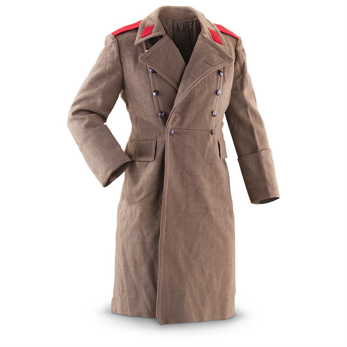 New Hungarian Military Surplus Wool Trench Coat, Olive Drab ...