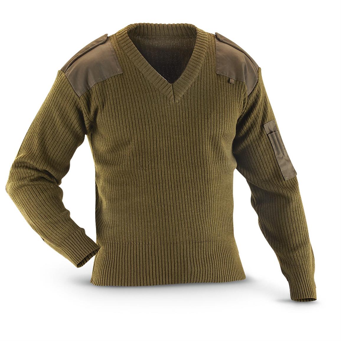 New Italian Military Surplus V - neck Sweater, Olive Drab - 206124 ...