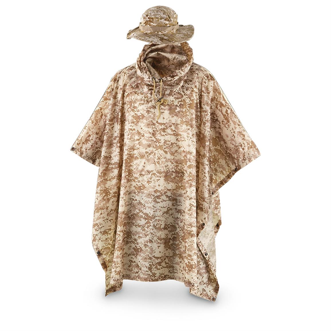 USGI Industries Military Style Poncho Multi Use Rip Stop Camouflage Rain Poncho