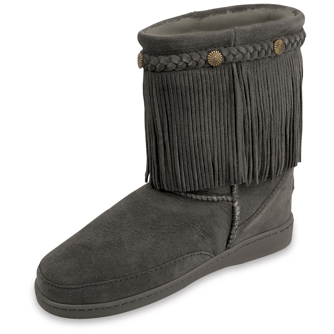 Women's Minnetonka® Fringe Classic Pug Boots - 209310, Casual Shoes at ...