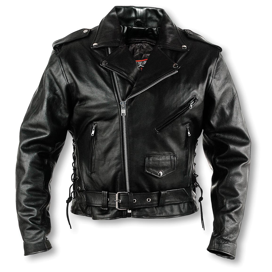 Men's Regular Interstate Leather Motorcycle Jacket, Black - 20936