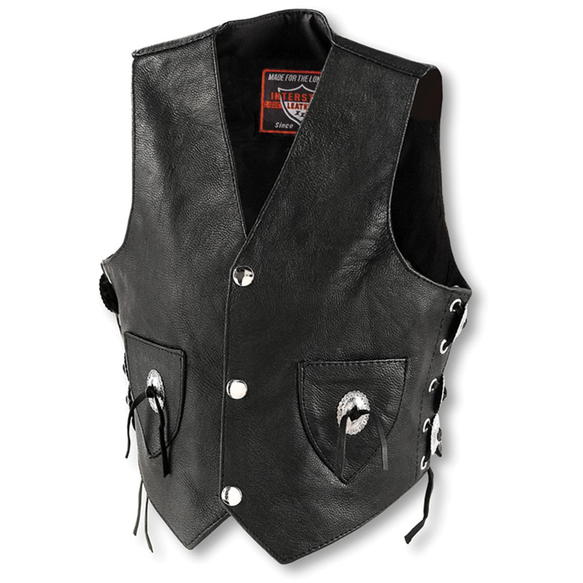 Youth Interstate Leather Side Lace Vest w/ Conchos, Black - 20944 ...