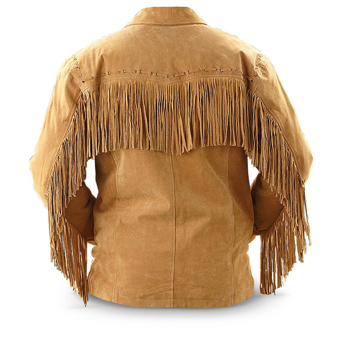Vintage - style Western Fringed Leather Jacket, Tan - 210609, Insulated ...