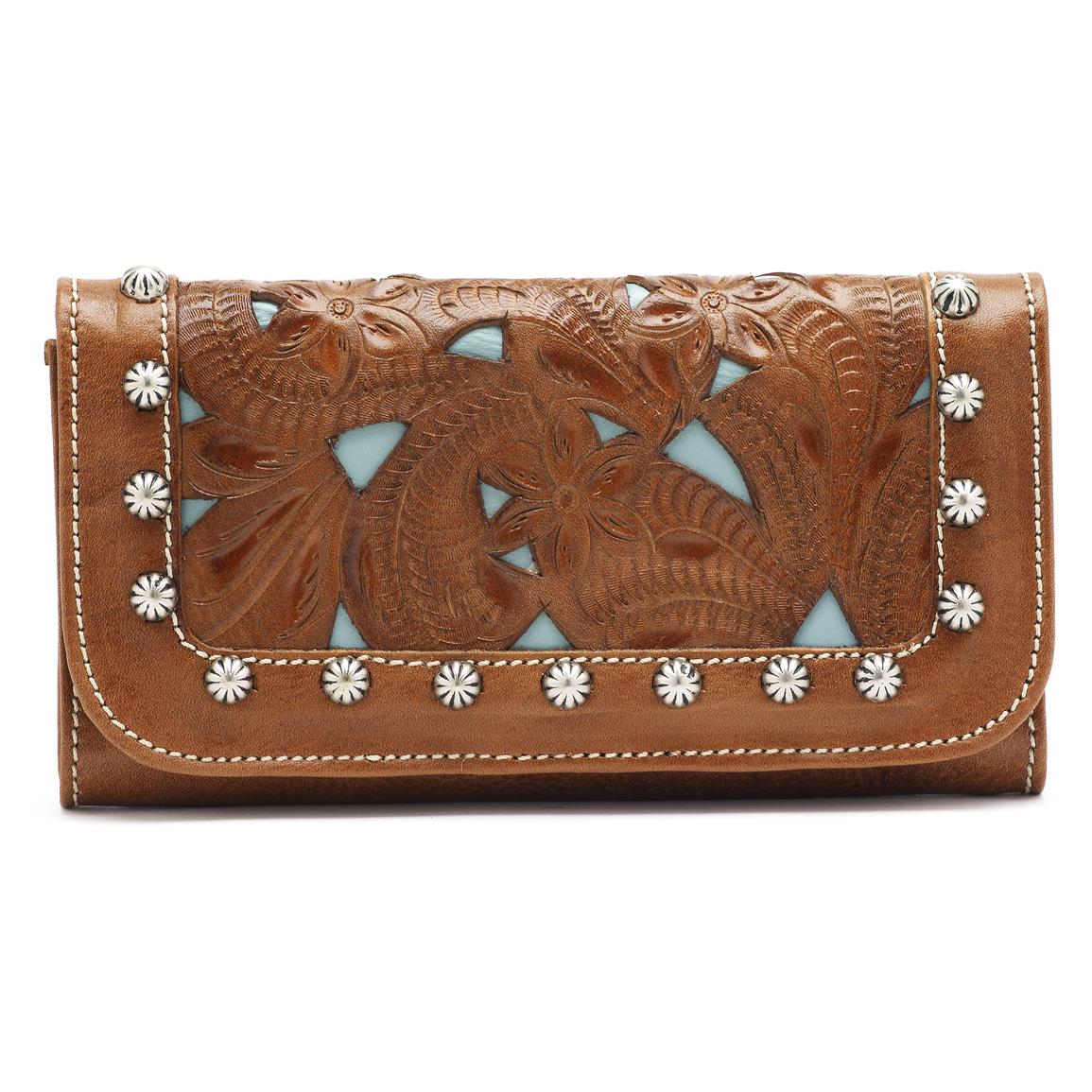 American West® Everyday Cowgirl Totes Collection Hand-Tooled Women&#39;s Trifold Leather Wallet ...