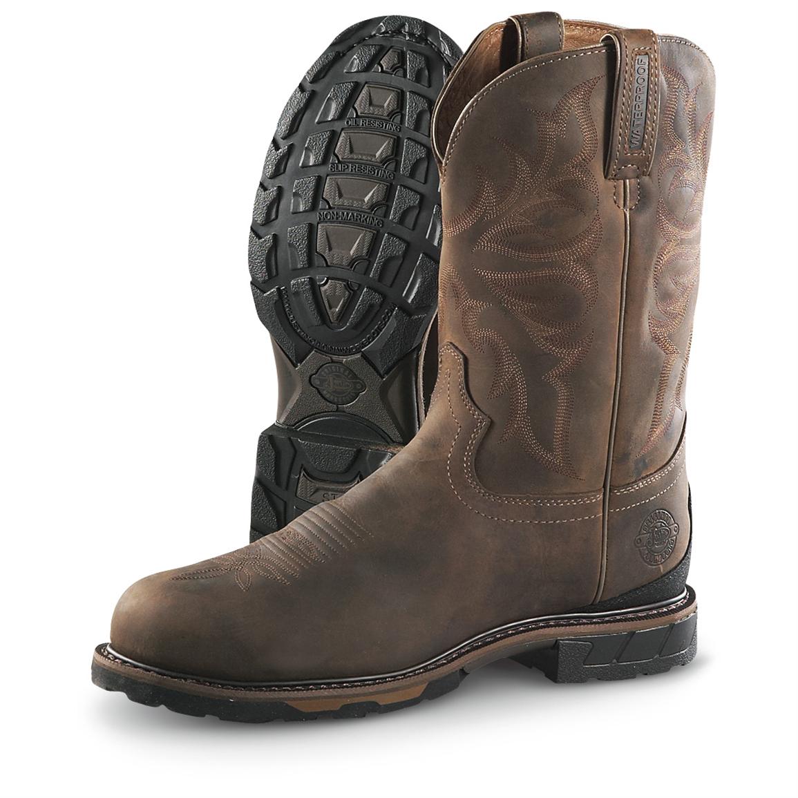 Men's Justin® 11" Waterproof Steel Toe Pull - on Boots, Bay Apache - 211791, Cowboy & Western