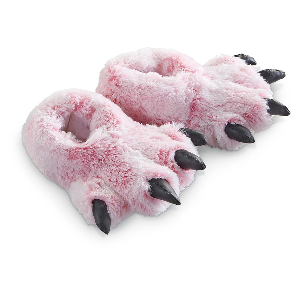 Unisex Furry Pink Tiger Paw Slippers 