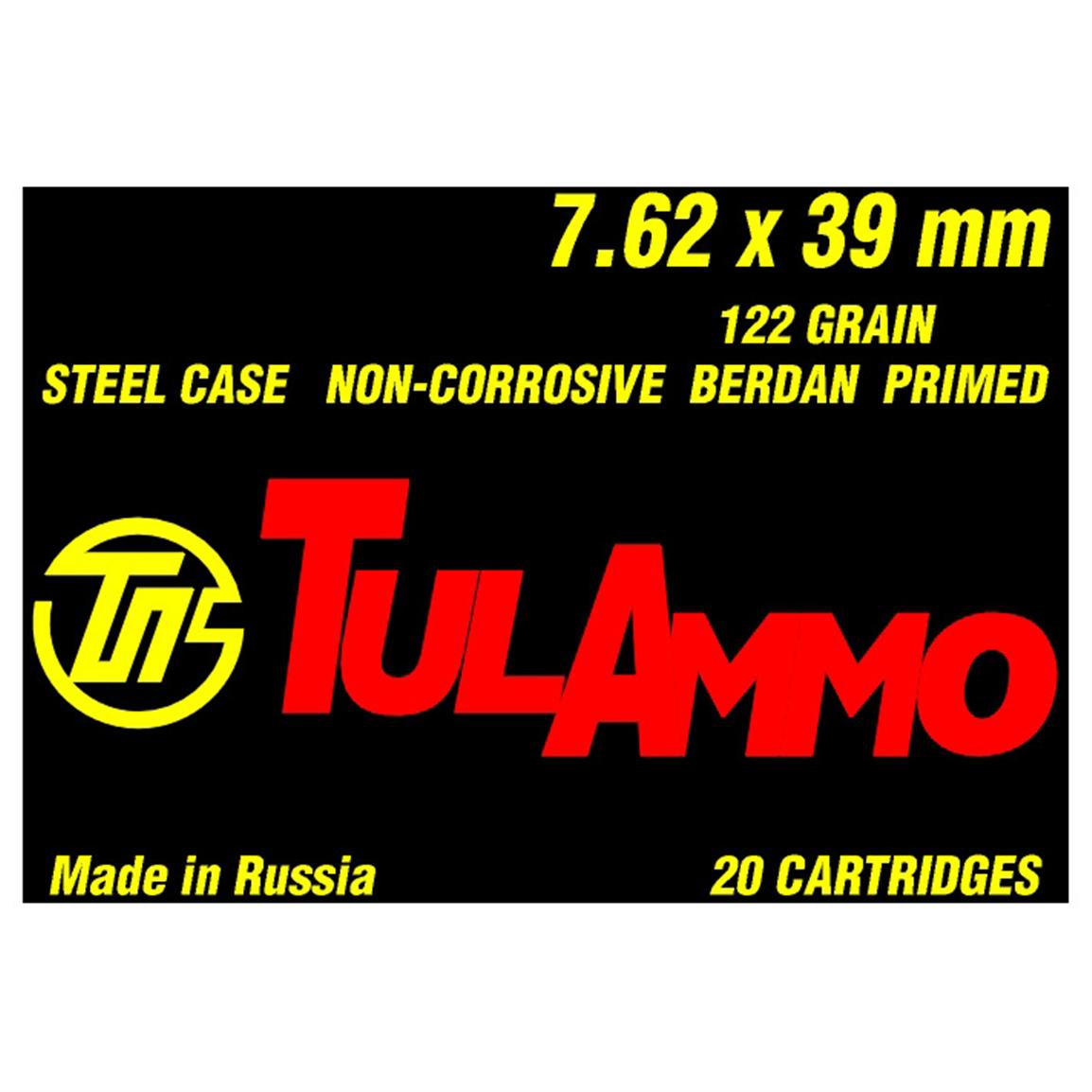 1,000 rounds Tulammo&reg; 7.62x39 122 Grain Hollow Point Ammo