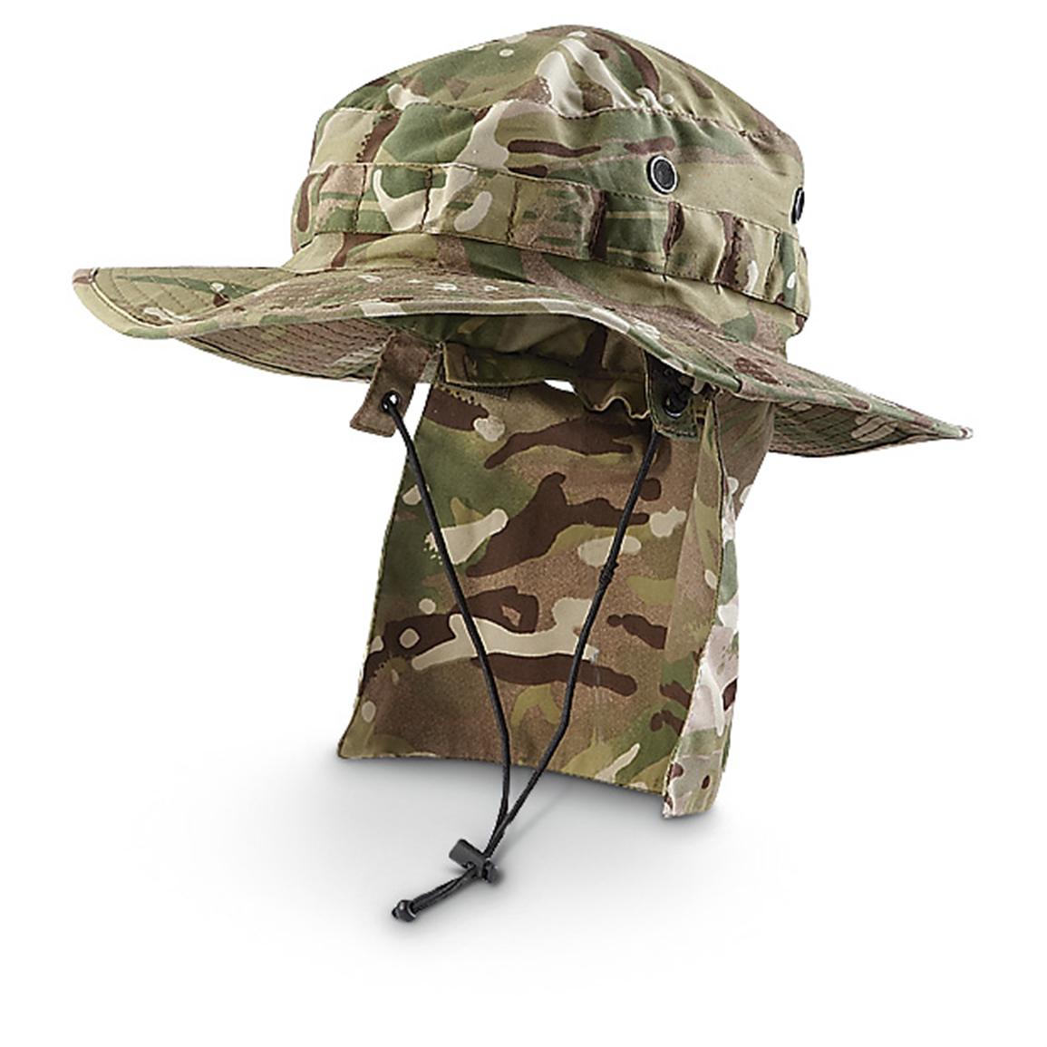 Army Bush Cap Sun New British Woodland Camo Rip Stop Boonie Hat with Neck Flap