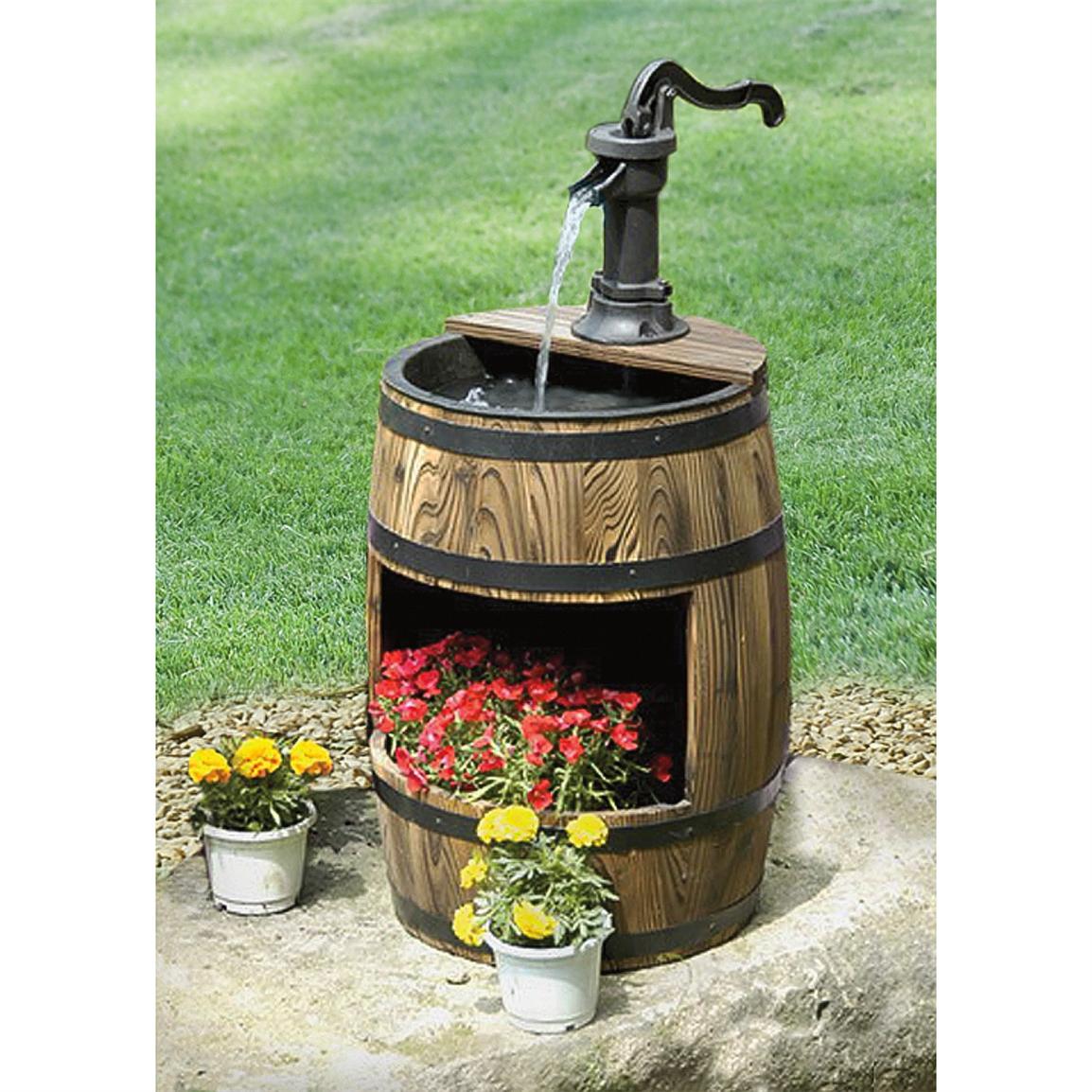 Whiskey Barrel Fountain with Planter