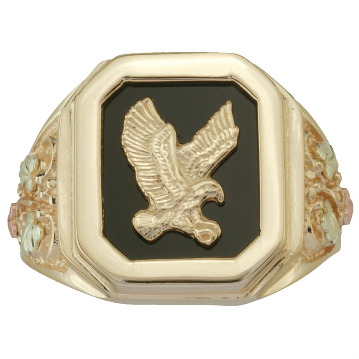 Men's Coleman® Black Hills Gold Eagle and Onyx Octagon 10K Gold Ring ...