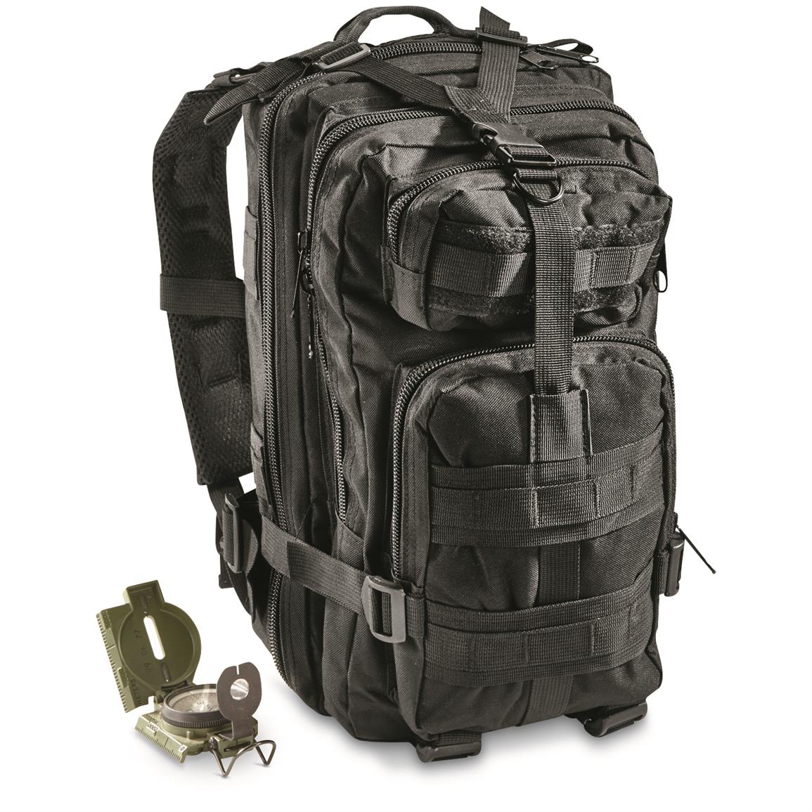 Military Style Medium Transport Backpack, Black