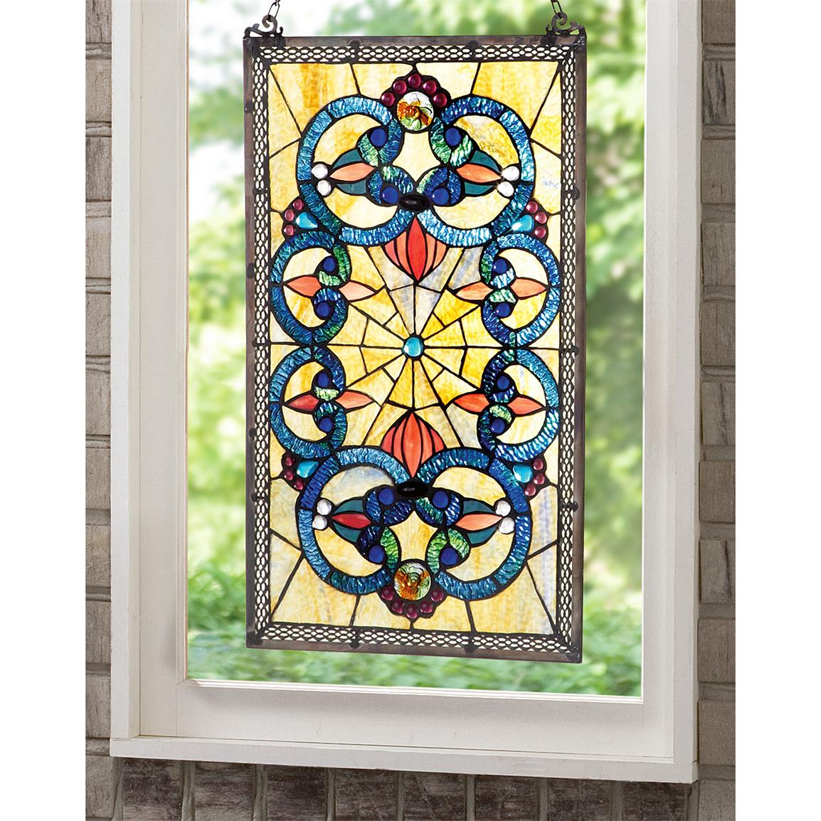 Corrista Tiffany  style Stained Glass Window Panel  219669, Decorative Accessories at 