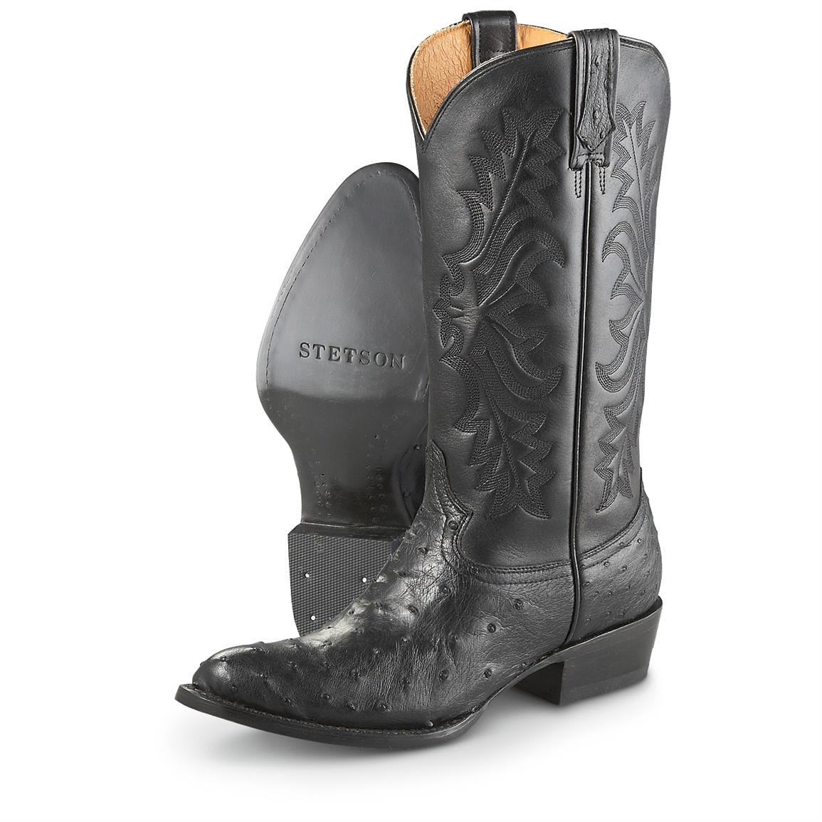 Men's Stetson® Full-quill Ostrich Leather Cowboy Boots, Black ...