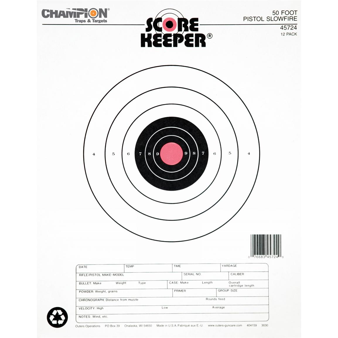 champion scorekeeper 50 yd pistol slowfire targets 12 pk