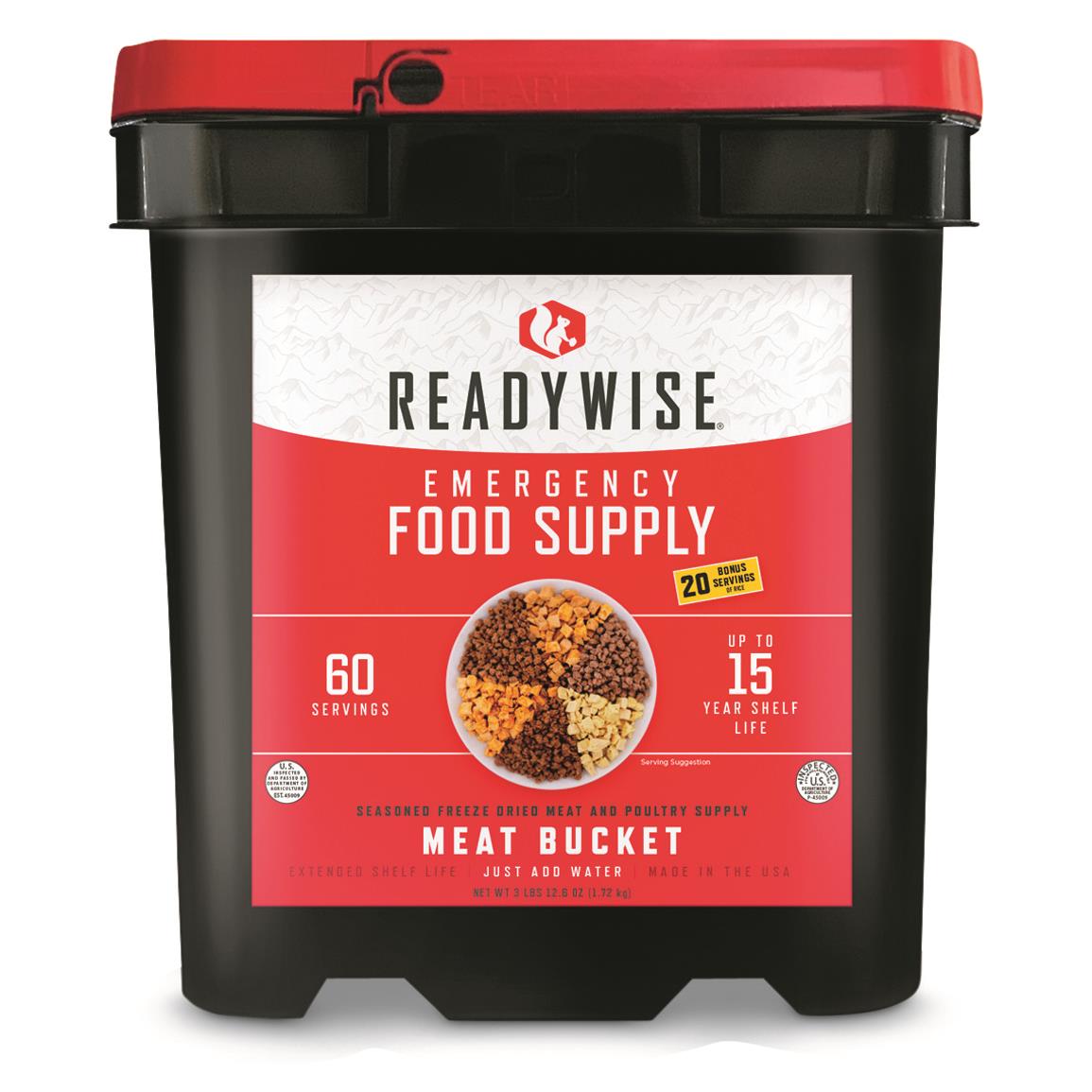 ReadyWise Emergency Food Freeze Dried Meat & Poultry Bucket, 60 Servings