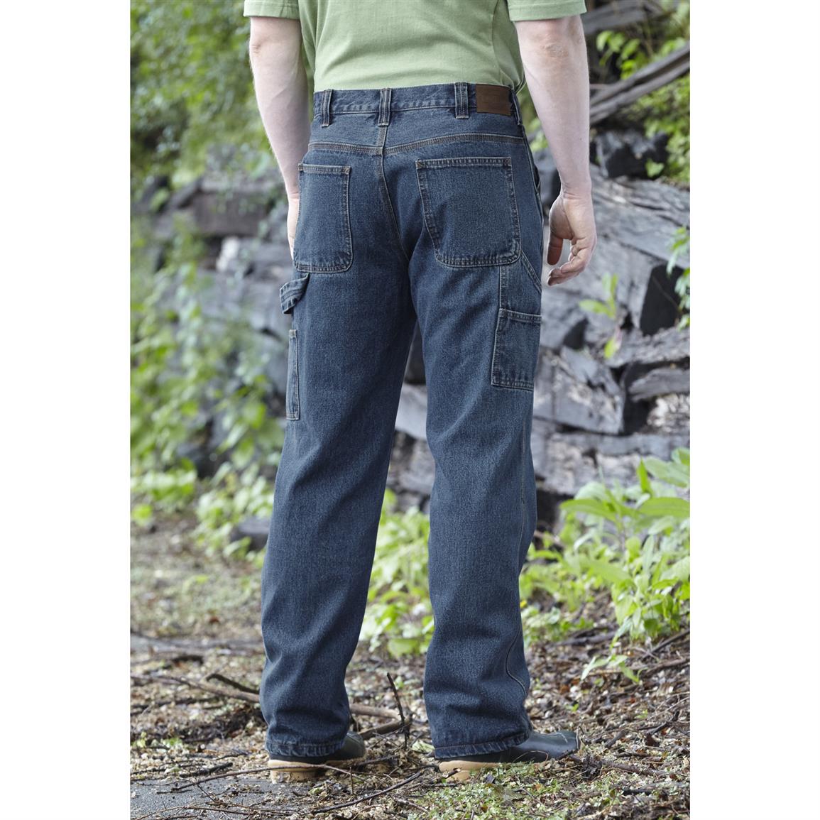 Guide Gear Men's Flannel-Lined Carpenter Jeans, Stonewash - 221529 ...
