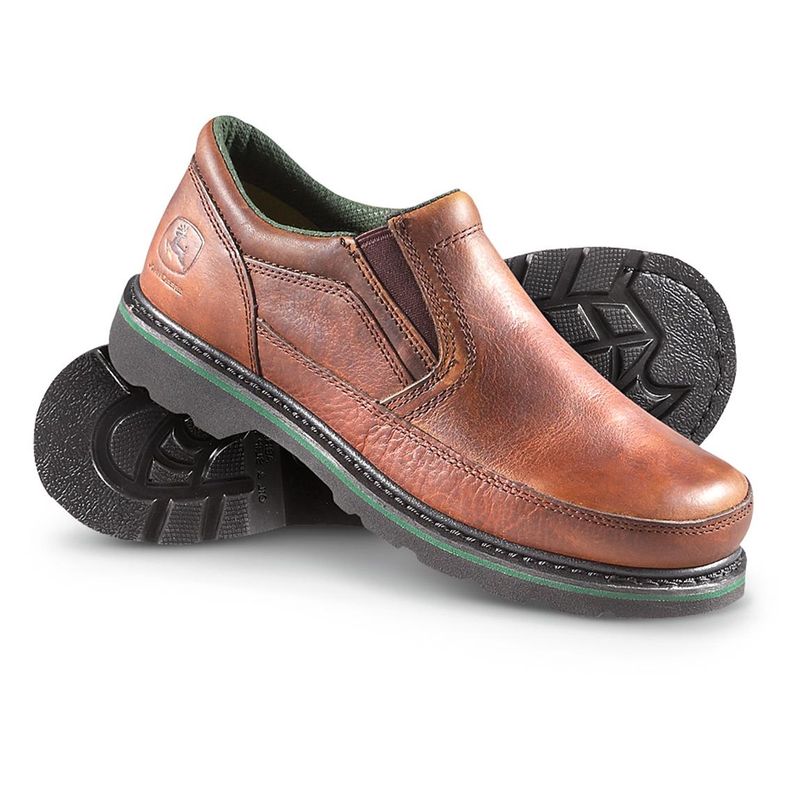 Men's John Deere® Twin Gore Leather Slip - ons, Brown - 221835, Casual ...