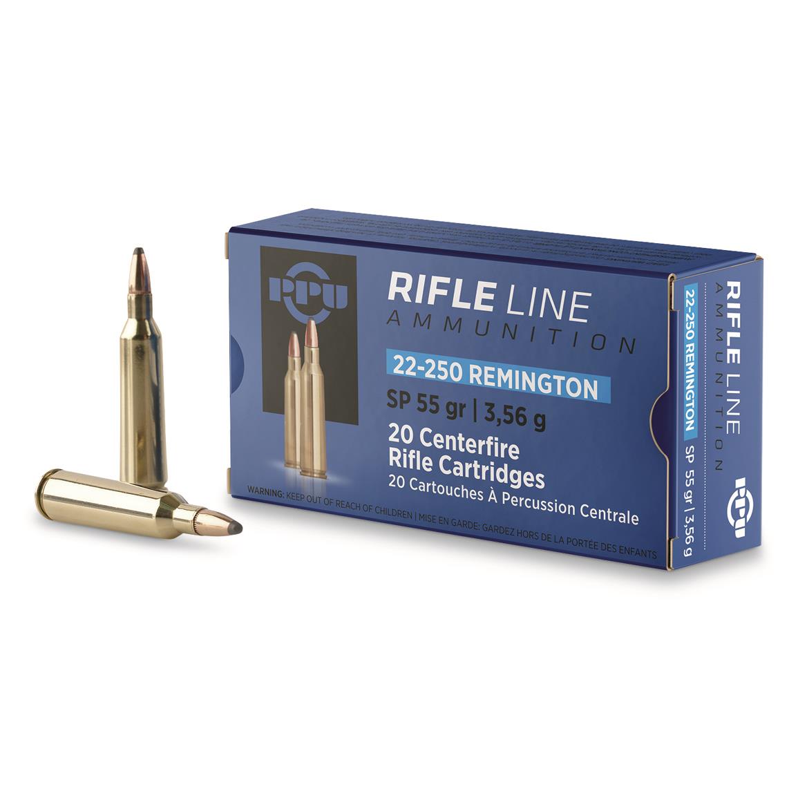 PPU, .22-250 Remington, SP, 55 Grain, 20 Rounds