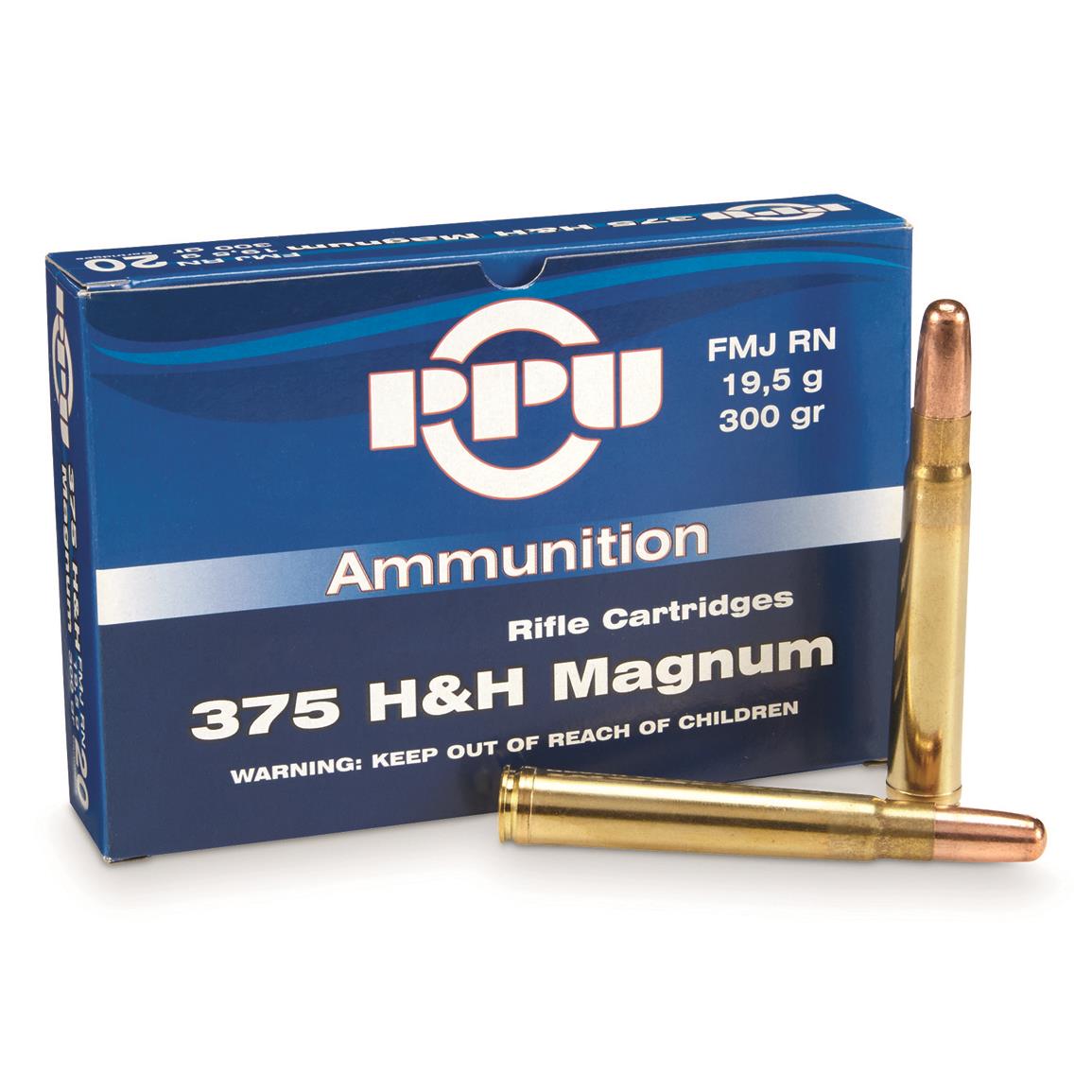 PPU 375 H H Magnum FMJ RN 300 Grain 10 Rounds 222411 375 H H 