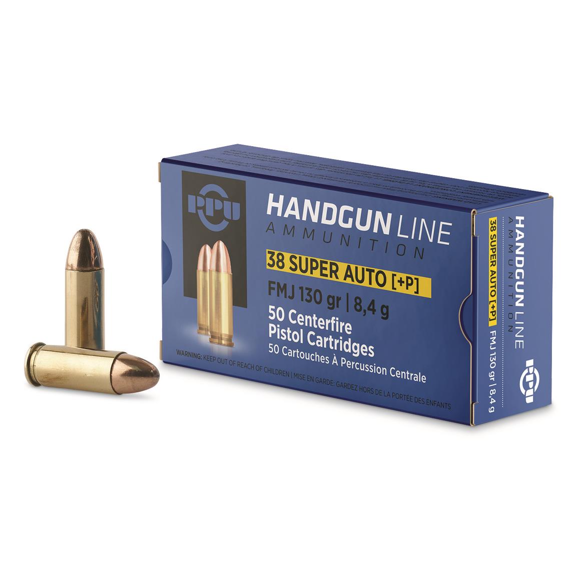 PPU Handgun Line, .38 Super +P, FMJ, 130 Grain, 50 Rounds