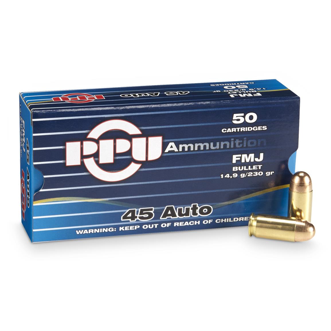 PPU, .45 ACP, FMJ,230 Grain, 50 Rounds - 222466, .45 ACP Ammo at ...