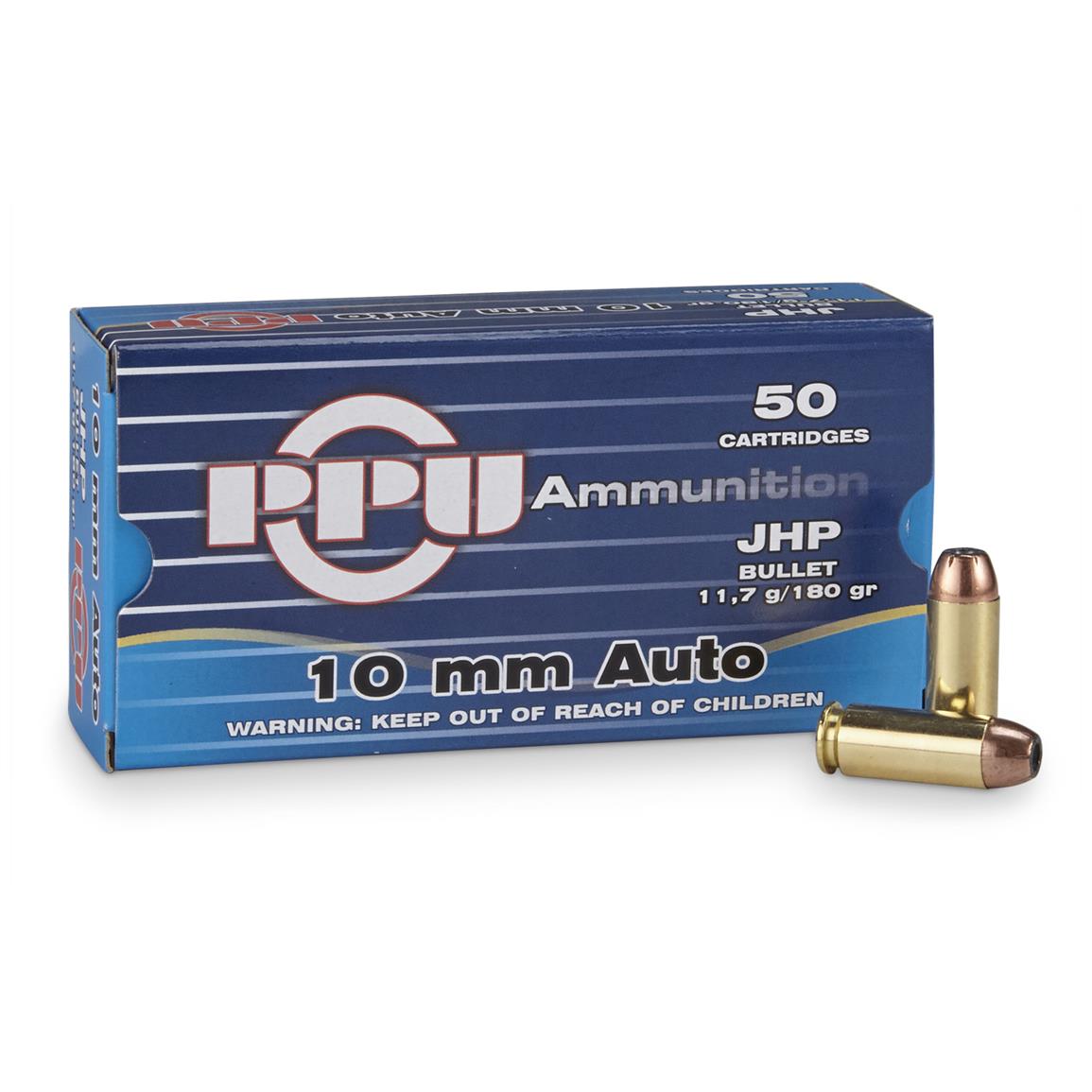 PPU, 10mm Auto, JHP, 180 Grain, 50 Rounds - 222519, 10mm Auto Ammo at ...