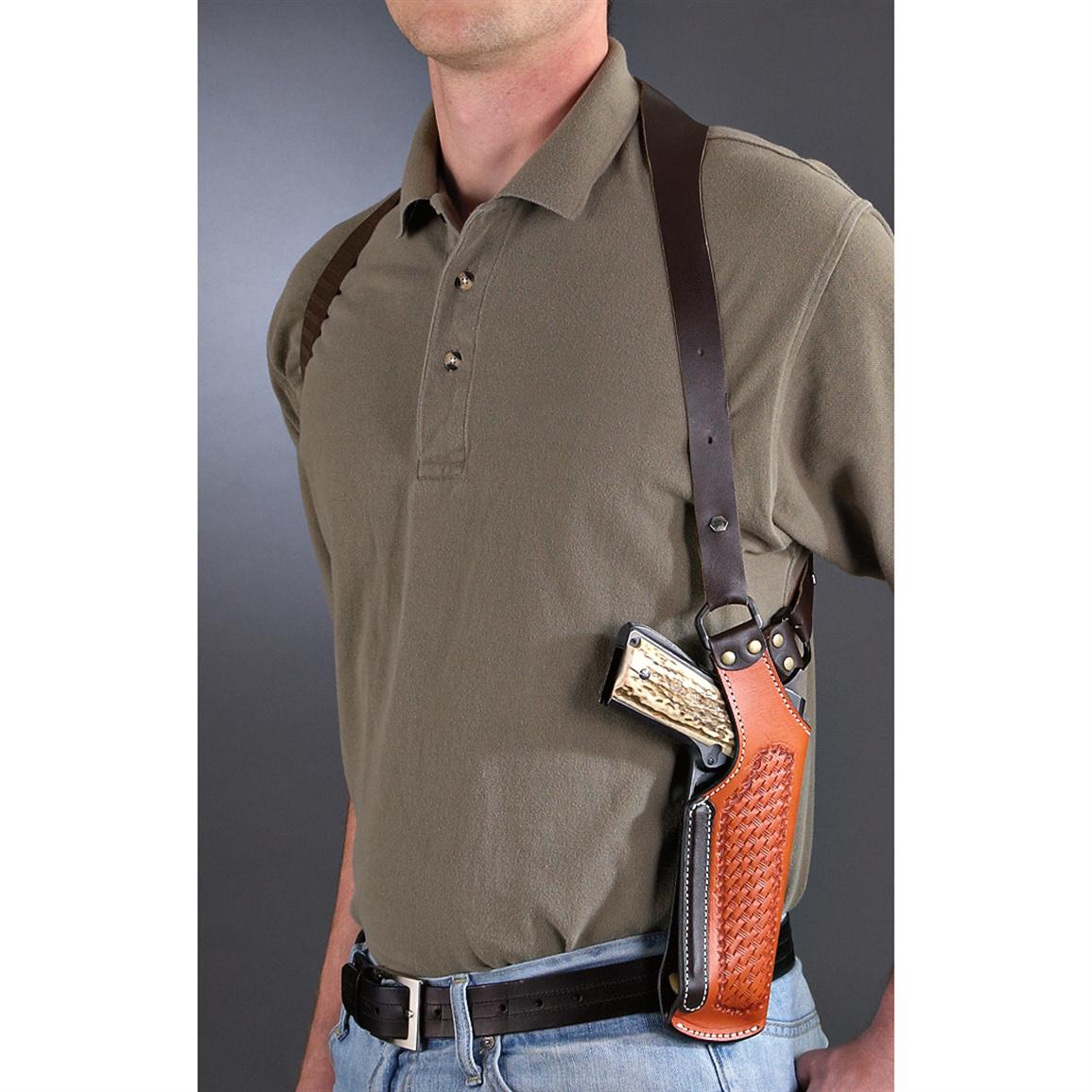 Leather Vertical Shoulder Holster, Tan / Black 222593, Holsters at