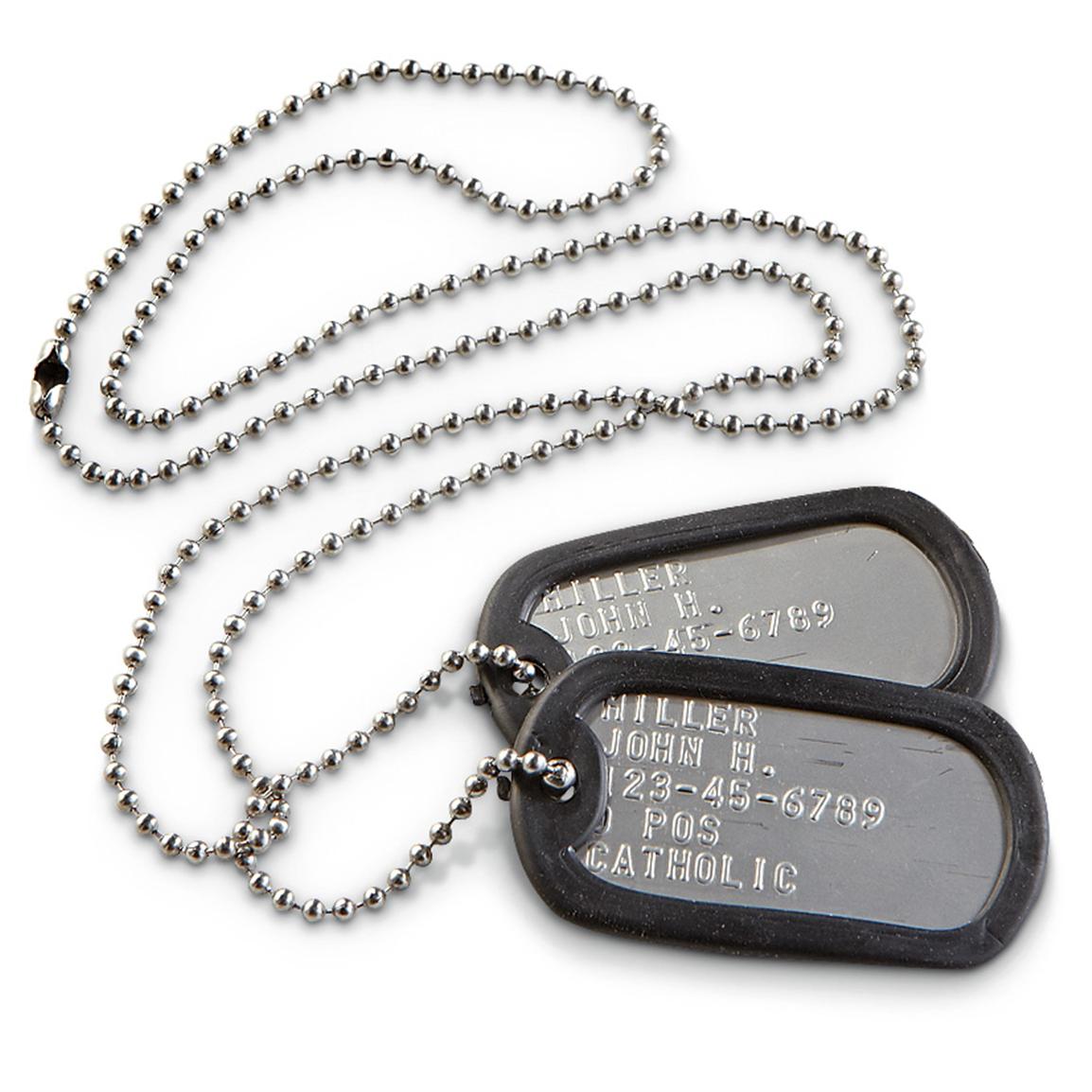 USMC SHINY MILITARY PERSONALIZED DOG TAGS & CHAIN & SILENCERS OFFICIAL GI ARMY 