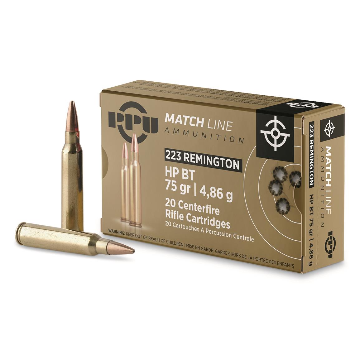 PPU Match Line, .223 Remington, HPBT, 75 Grain, 20 Rounds