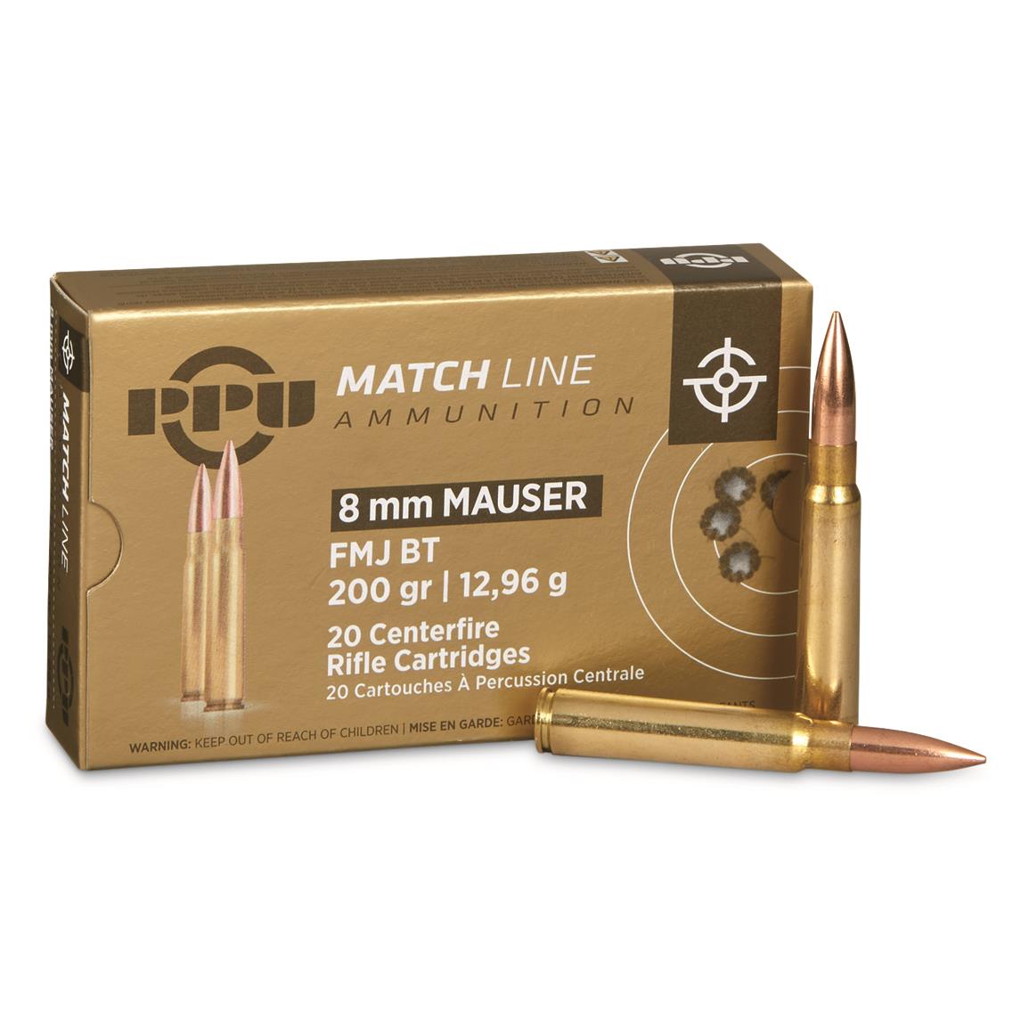 PPU, 8mm Mauser, Match FMJ, 200 Grain, 20 Rounds