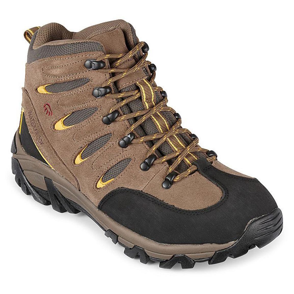 Men's WolverineÂ® Waterproof Huck Hiking Boots, Brown / Yellow - 223489, Hiking Boots & Shoes at 