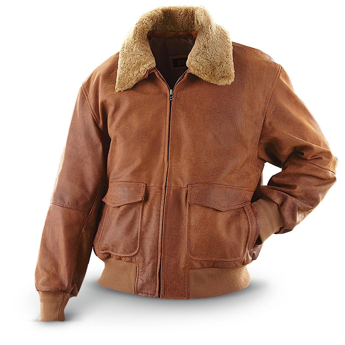 Guide Gear® Lambskin Leather Bomber Jacket, Brown - 224138, Insulated ...