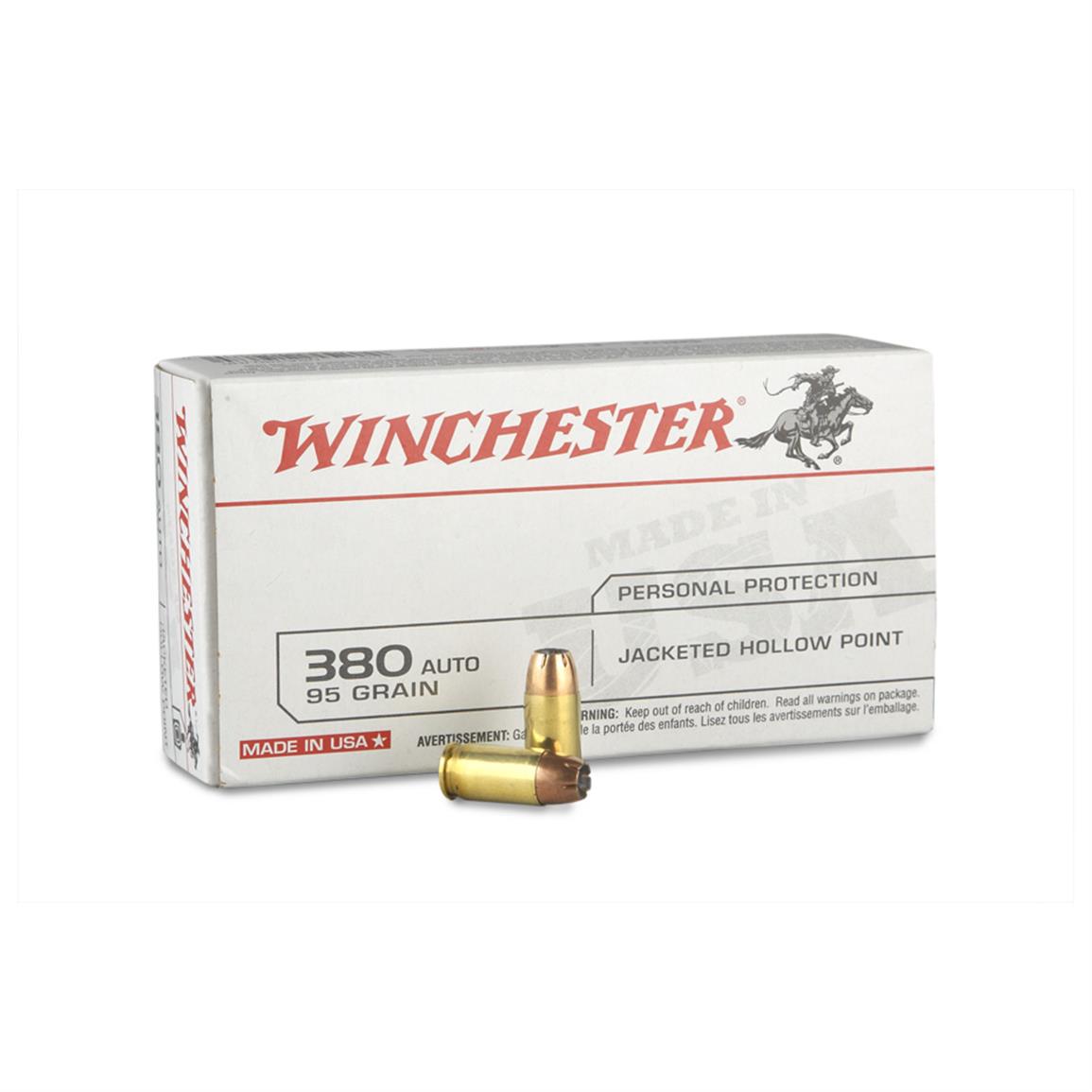 Winchester White Box, .380 ACP, JHP, 95 Grain, 50 Rounds - 224337, .380 ...