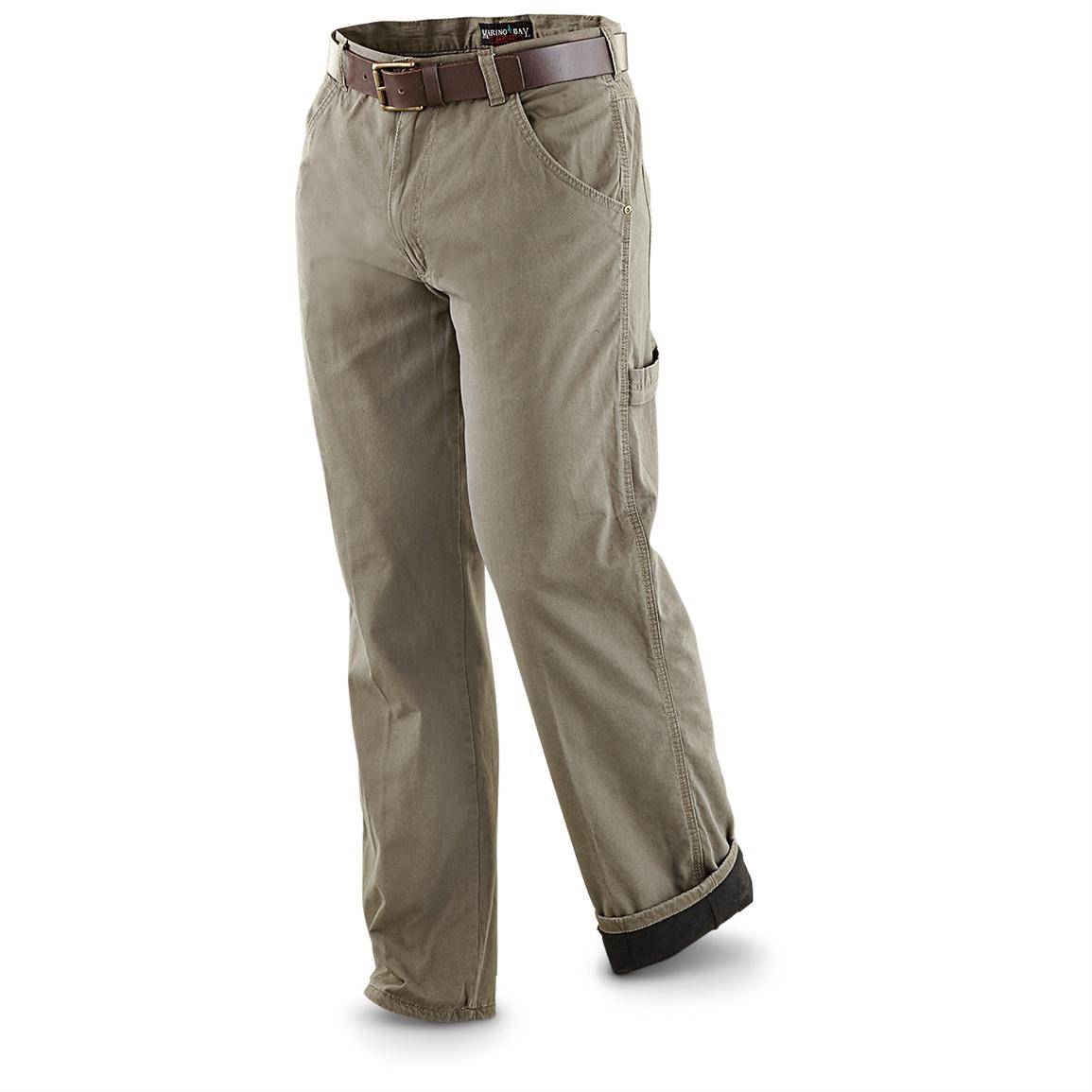 Marino Bay® Fleece - lined Canvas Pants, Brown - 226590, Jeans & Pants ...