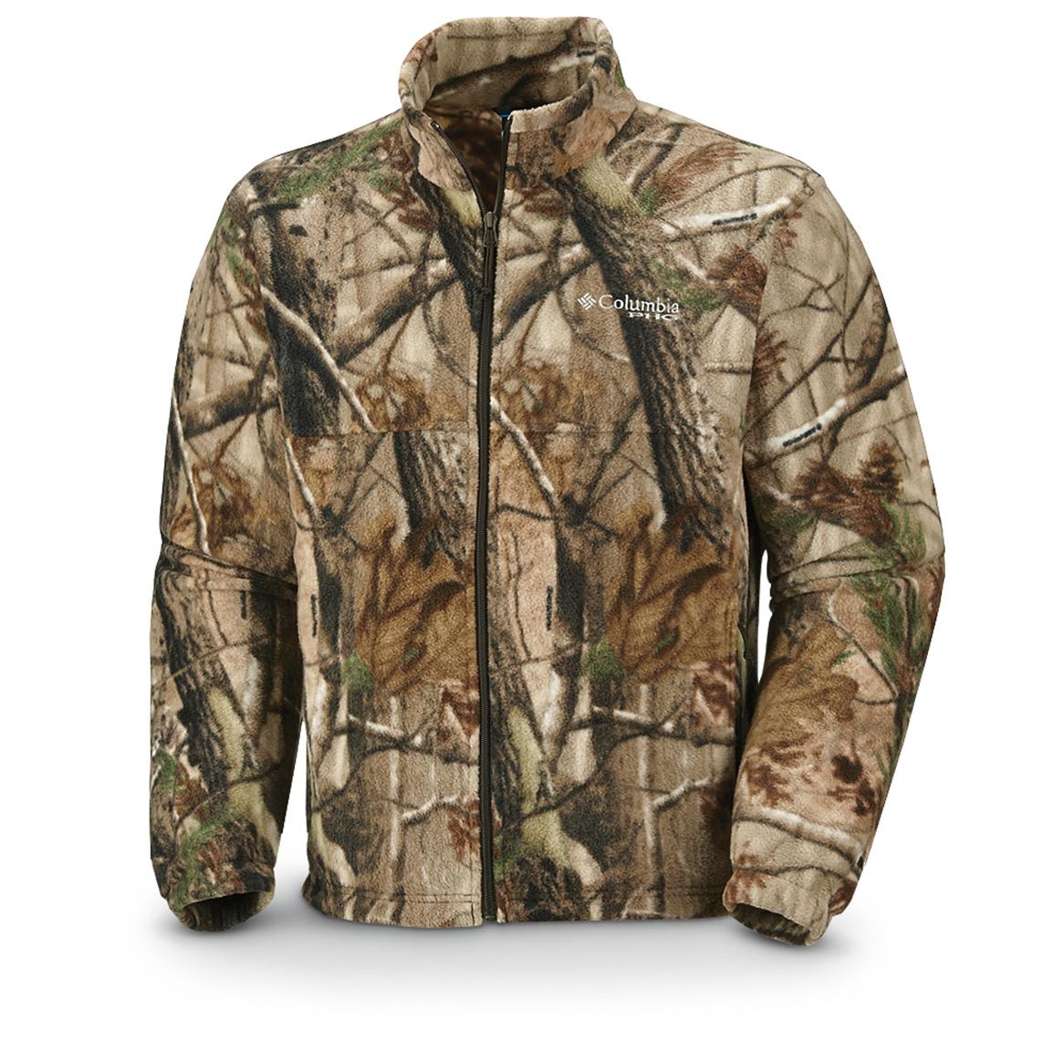 Columbia PHG Mens Large Hunting Black Realtree Camo Fleece Full Zip Soft Jacket 