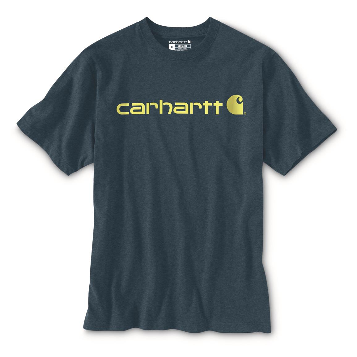 Carhartt Men's Short Sleeve Logo Shirt, Night Blue Heather