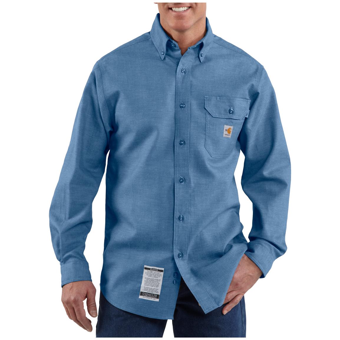 Men's Carhartt® Flame - resistant Chambray Shirt, Blue - 227322, Shirts ...