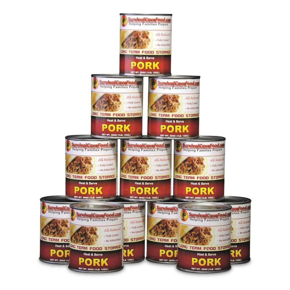Survival Cave Canned Pork Emergency Food, Case of 12, 108 Servings