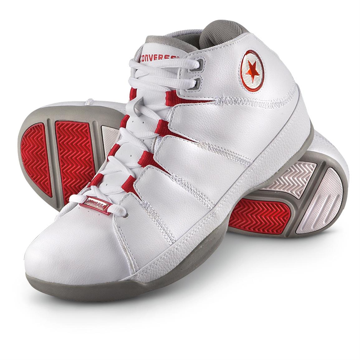 Men's Converse® For Three Mid Basketball Shoes, White / Red / Gray ...