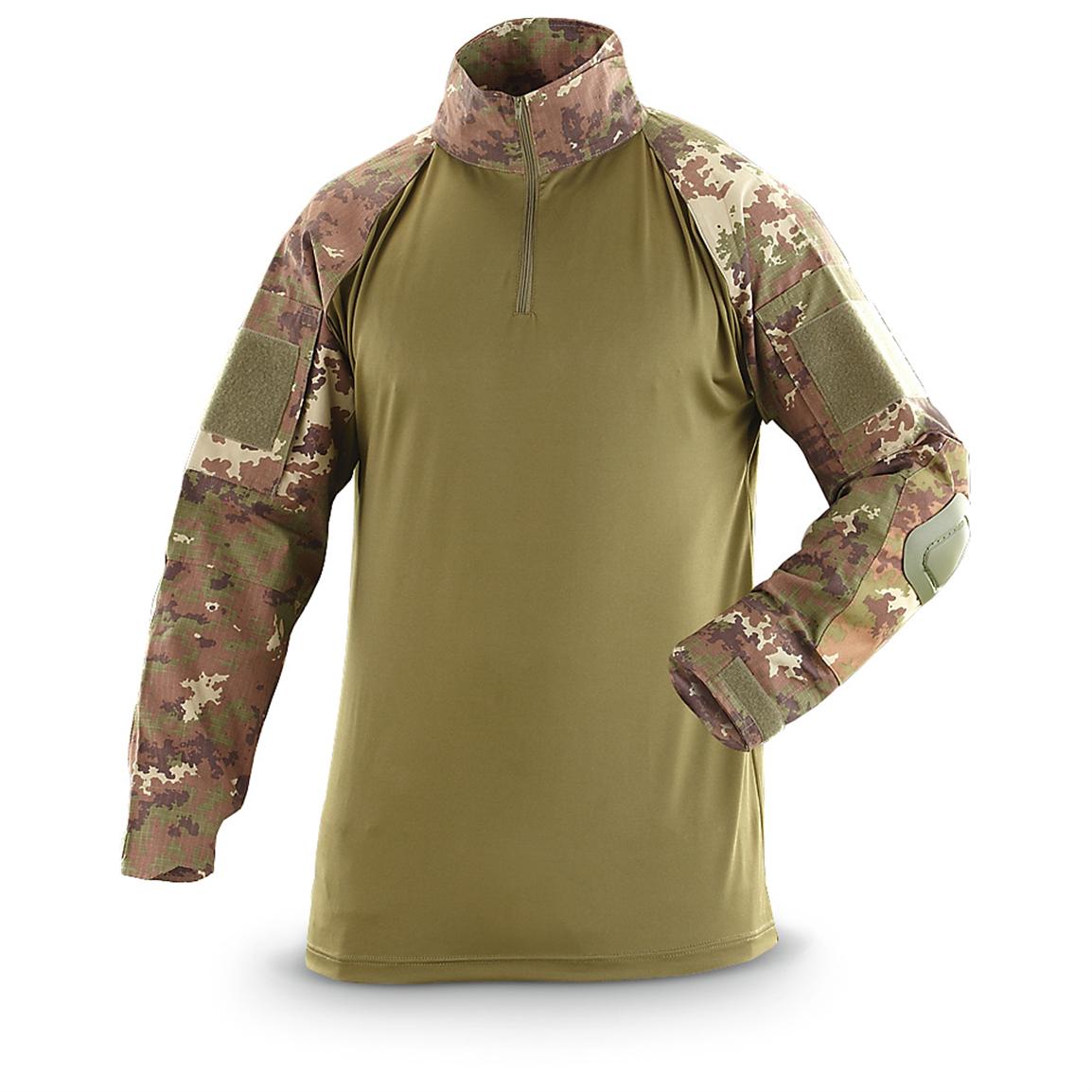 Mil-Tec Men's Military Surplus Arid Camo Combat Shirt, Woodland / Olive Drab