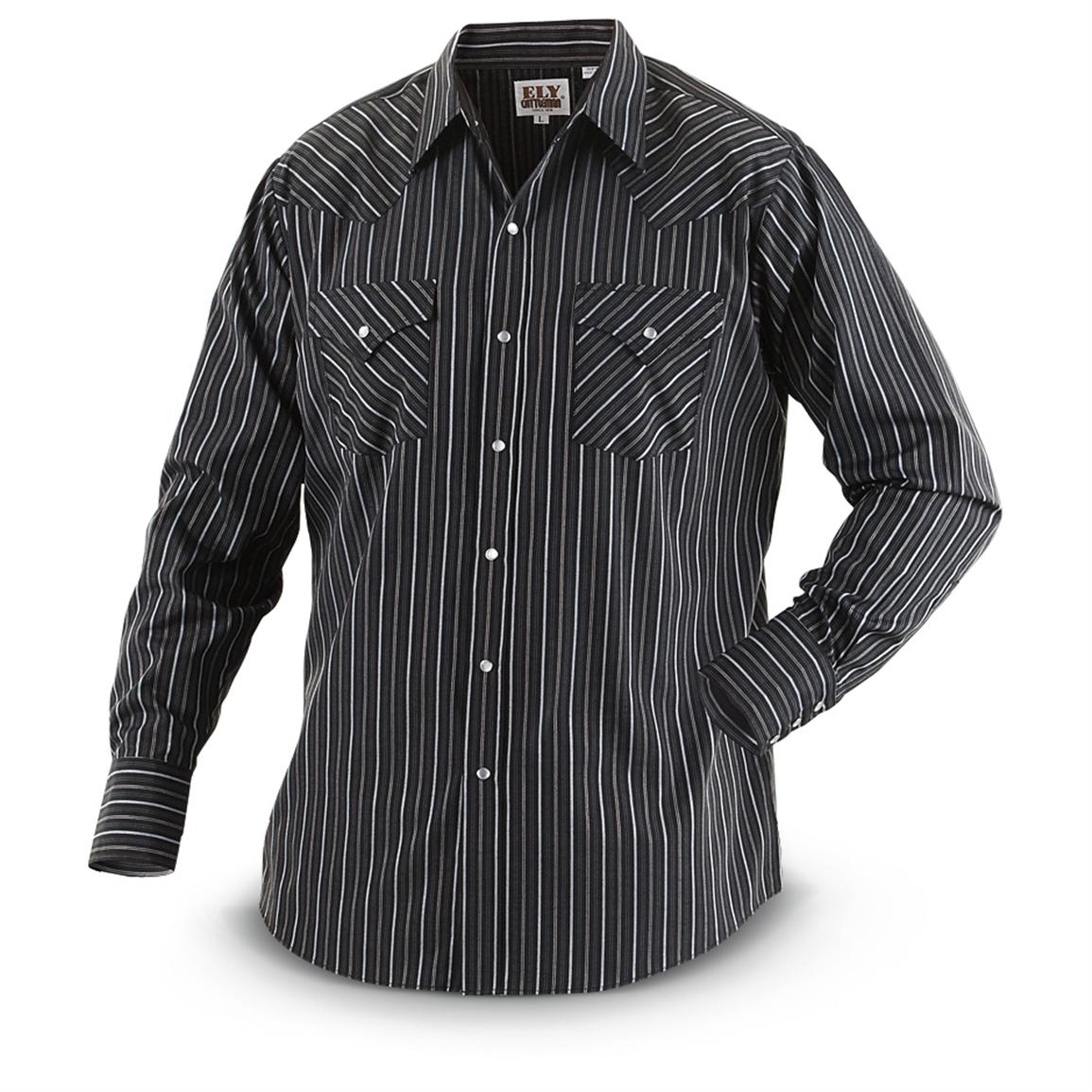 Ely Cattleman® Long - sleeved Dobby Stripe Western Snap Shirt - 229027 ...