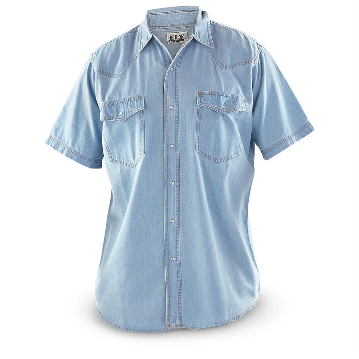 Ely Cattleman® Denim Short - sleeved Western Snap Shirt - 229028 ...